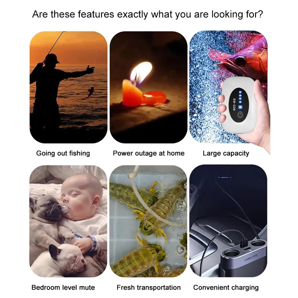 Aquarium Oxygen Air Pump USB Charging Portable Fishing Oxygenator Dual-Purpose Household Fish Tank Aerator Fishing Accessories