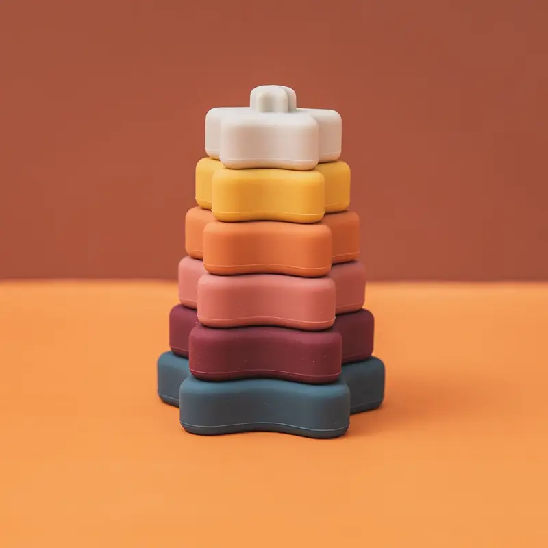 Kids Food Grade Silicone Blocks Flower Shaped Teether Toy Children Building Stacking Game Montessori Education Puzzle Baby Gift