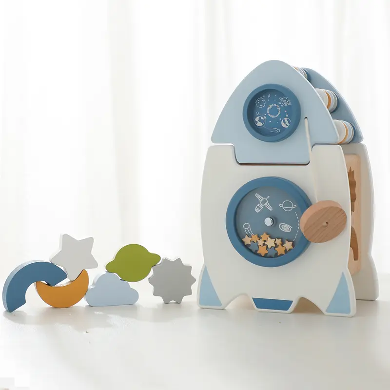 Montessori Wooden Rocket Toy Baby Multi-function Shape Cognitive Educational Block Toy Set Puzzle Interactive Game Toy Baby Gift