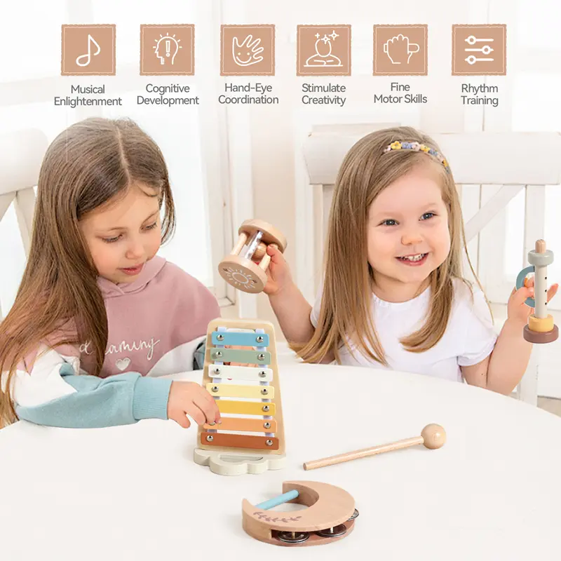 Wooden Montessori Musical Instruments Baby Music Enlightenment Educational Toys Newborn Xylophone Suona Rattle Ringing Toy Gift