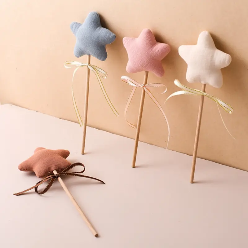10Pc Baby Cotton Filled Stars Magic Wand Rattle Toys Beech Wooden Rattle Toys Newborn Party Photography Props Baby Music Gym Toy