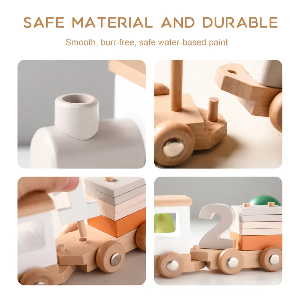 Montessori Train Toy Wooden Stacking Trolley Baby Early Learning Educational Toy Photography Prop Birthday Gift Set for Newborns