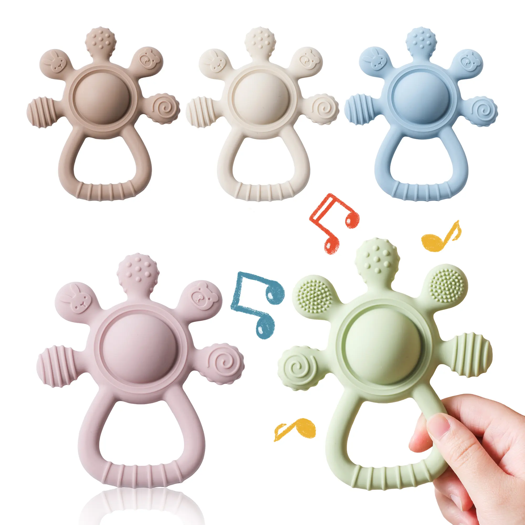 1pc Silicone Teether 0-12 Baby Teething Silicone Dental Care Toddle Palm Ringing Bell Sensory Toys Anti-eating Hand Sooth Gift