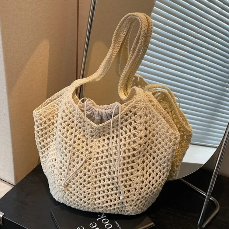 Chic Simple Lady Large Capacity Shoulder Bags Shopping Beach Bag for Women Casual Straw Woven Tote Bag Female Handbag Purses