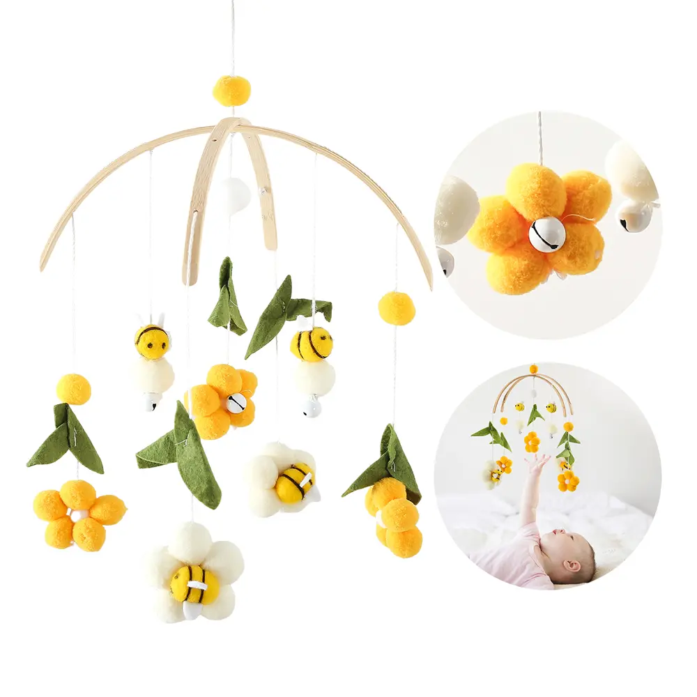 Baby Rattle Toys Cartoon Bee Flower Newborn Bed Bell Wooden Bracket Promote The Coordinated Development Of Senses Cute Baby Gift