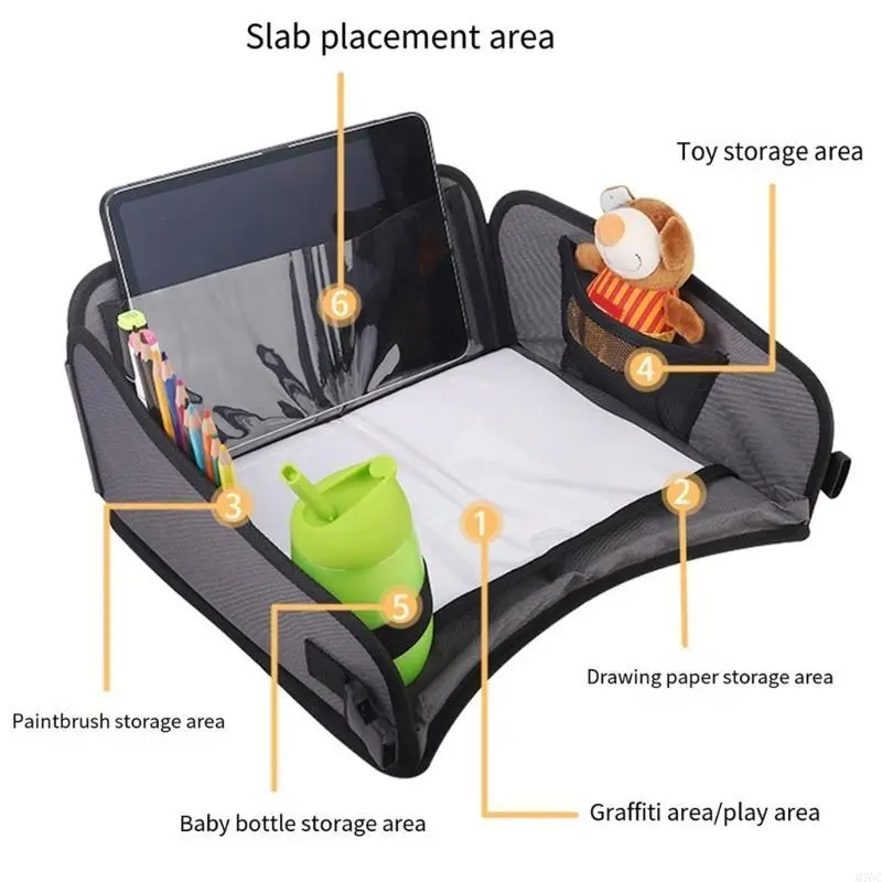 Kids Travel Seat Tray for Car Children's Toy Storage Table Drawing Board Safety Tray Dining Beverage Rack Road Trip Activities