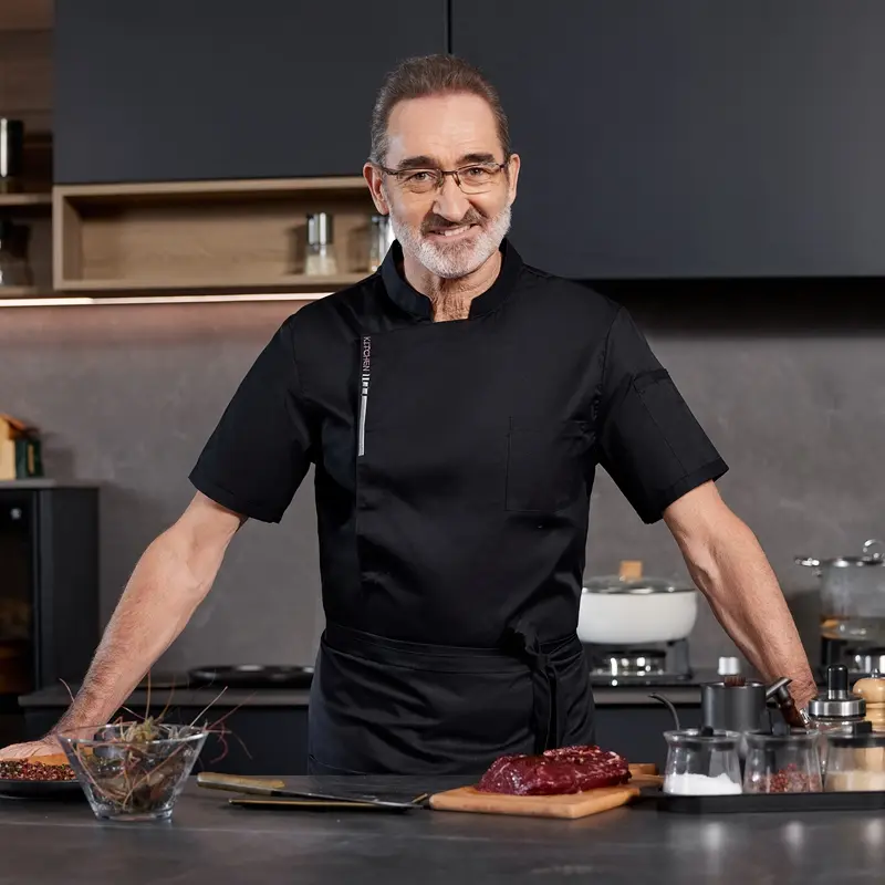 Men Chef's Shirt Restaurant Cook Uniforms Breathable Cooking Jacket Hotel Catering Cake Room Food Service Kitchen Work Clothing