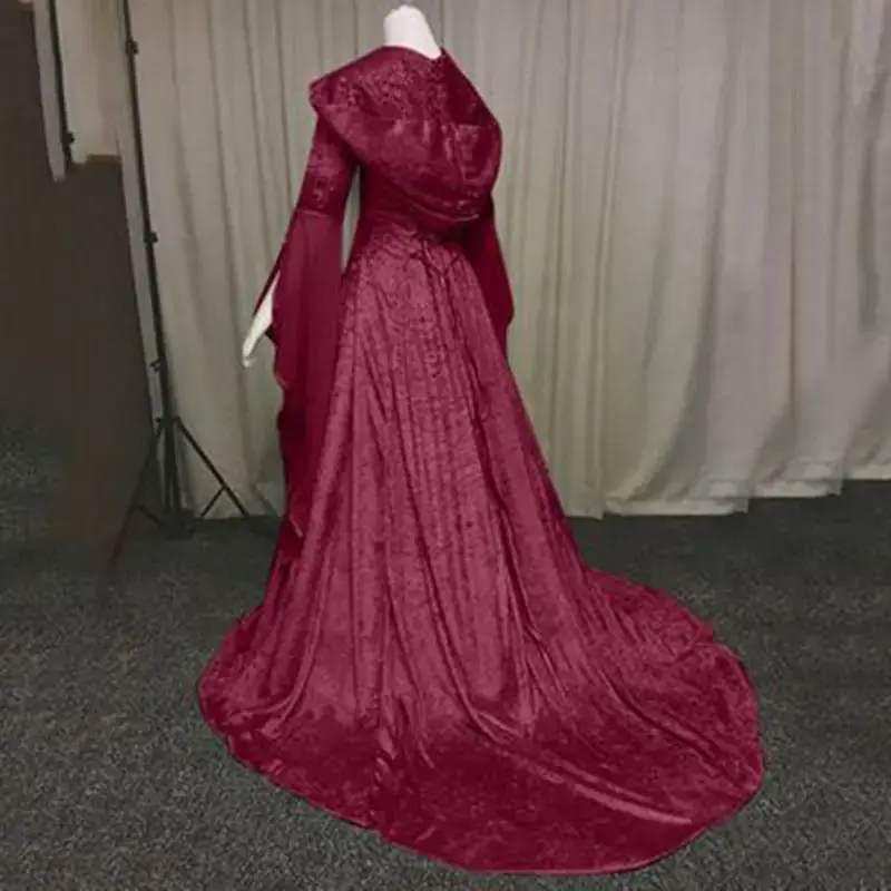 women's coswear Medieval wedding dress hooded waist dress cosplay Witch dress halloween disfraz