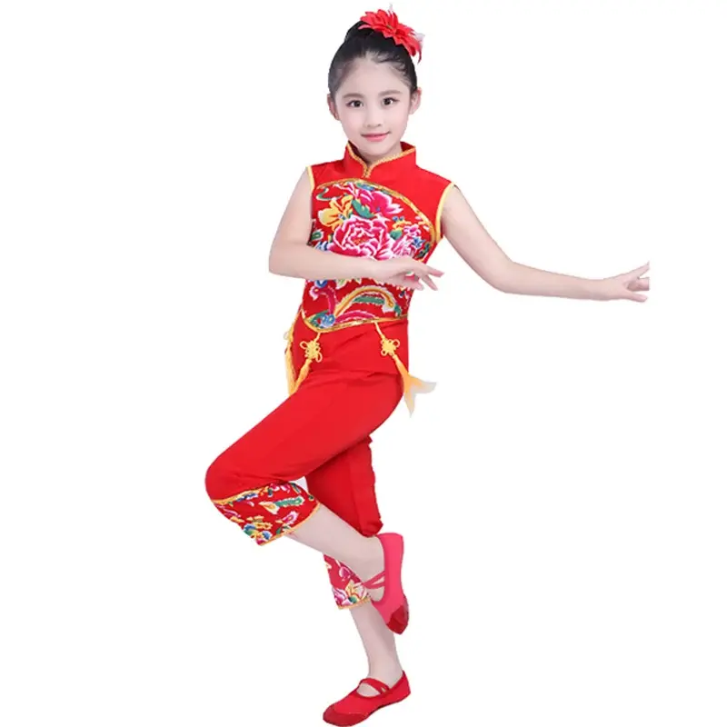 Chinese Folk Dance Costume Children Han Ethnic National Dance Clothing Children Girls Classical Dance Children