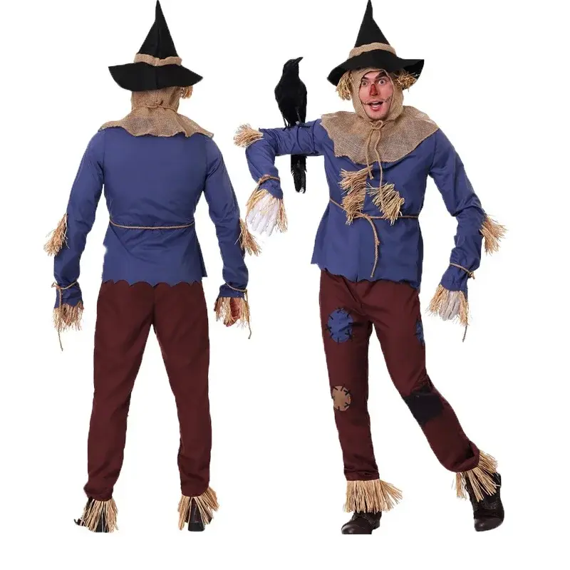 Halloween Pumpkin Patch Scarecrow Costume for Adult Kids Wizard Of Oz Scarecrow Cospaly Carnival Party Clown Circus Fancy Dress