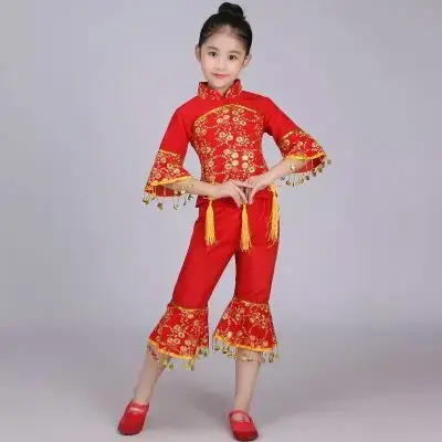 Chinese Folk Dance Costume Children Han Ethnic National Dance Clothing Children Girls Classical Dance Children