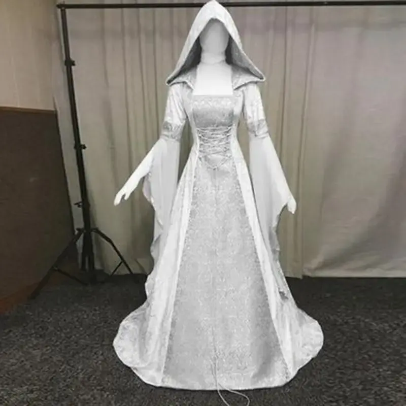 women's coswear Medieval wedding dress hooded waist dress cosplay Witch dress halloween disfraz