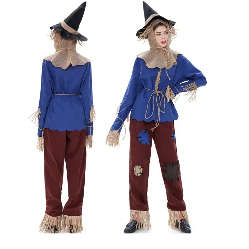 Halloween Pumpkin Patch Scarecrow Costume for Adult Kids Wizard Of Oz Scarecrow Cospaly Carnival Party Clown Circus Fancy Dress