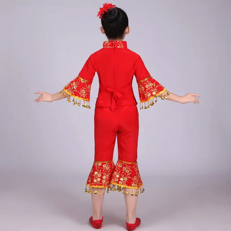 Chinese Folk Dance Costume Children Han Ethnic National Dance Clothing Children Girls Classical Dance Children
