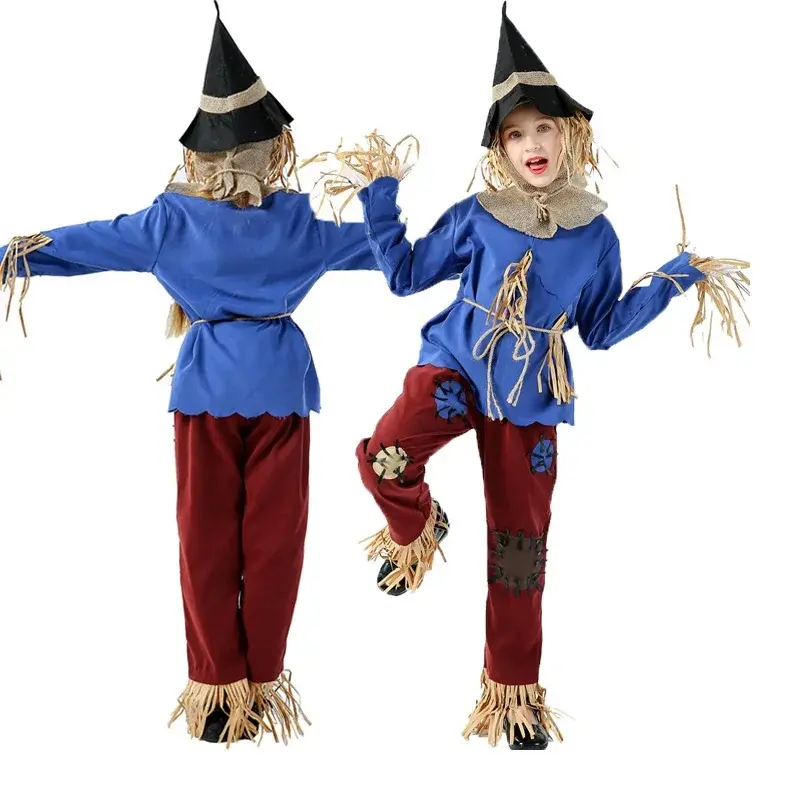 Halloween Pumpkin Patch Scarecrow Costume for Adult Kids Wizard Of Oz Scarecrow Cospaly Carnival Party Clown Circus Fancy Dress
