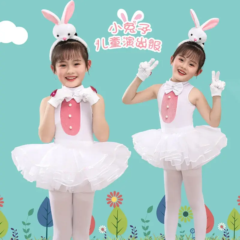 Bunny Children's Costume Rabbit Performance Wear Girls White Ballet Pettiskirt Children's Dancing Dress Outfits Ballet dress