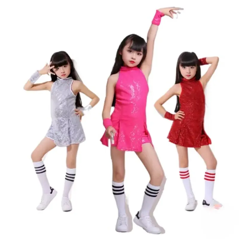 Girls Sequins Cheerleading Dress with Socks Jazz Modern Street Dance Hip-Hop Performances Costumes