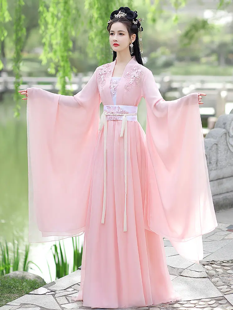 2024 New Ancient Fairy Classical Dance Costume Women Pink Cherry Blossom Hanfu Women Stage Performance Clothes