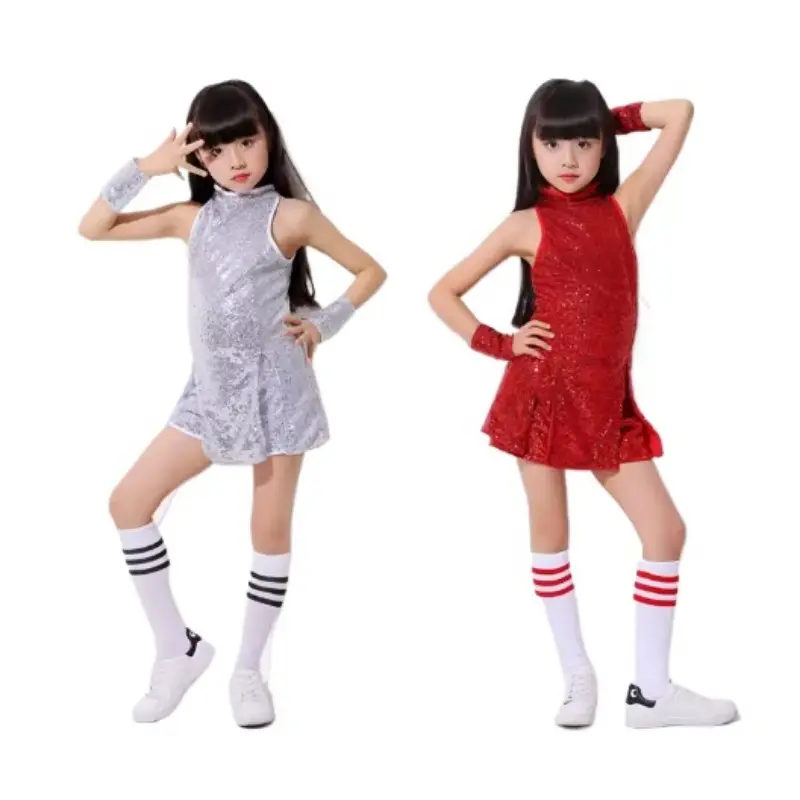 Girls Sequins Cheerleading Dress with Socks Jazz Modern Street Dance Hip-Hop Performances Costumes