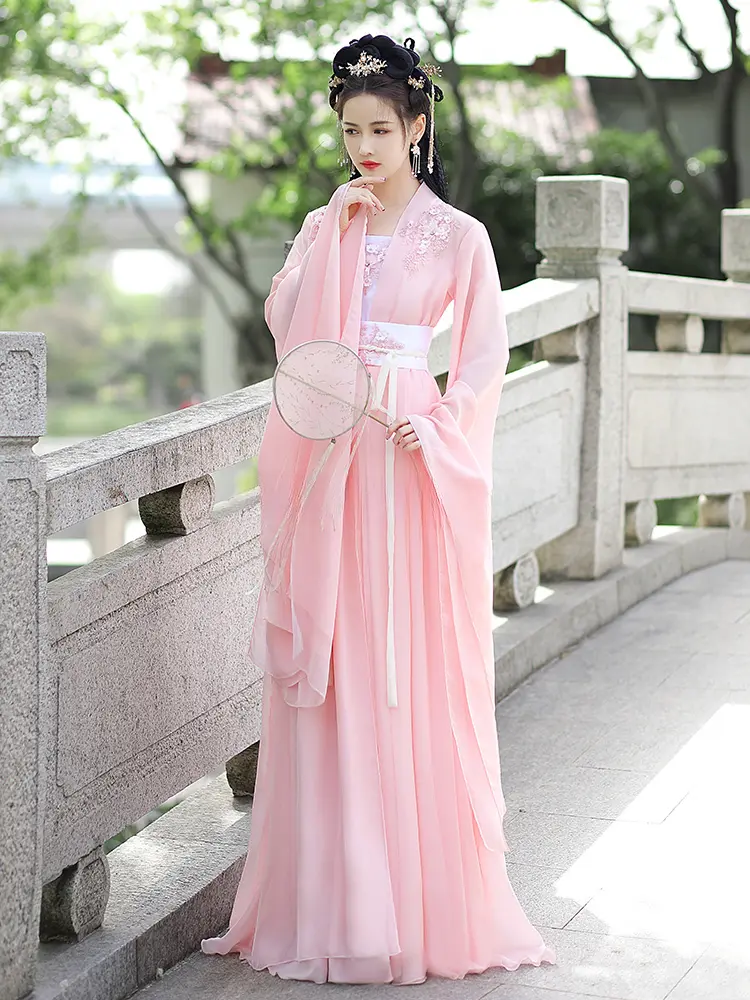 2024 New Ancient Fairy Classical Dance Costume Women Pink Cherry Blossom Hanfu Women Stage Performance Clothes