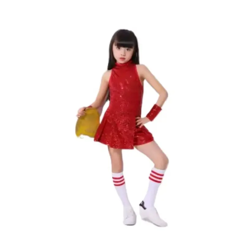 Girls Sequins Cheerleading Dress with Socks Jazz Modern Street Dance Hip-Hop Performances Costumes