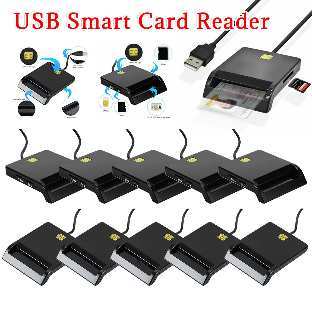 Portable USB 2.0 Intelligent Card Reader Affordable Easy Use Multi-function for DNIE ATM CAC IC ID Bank SIM Card Reader