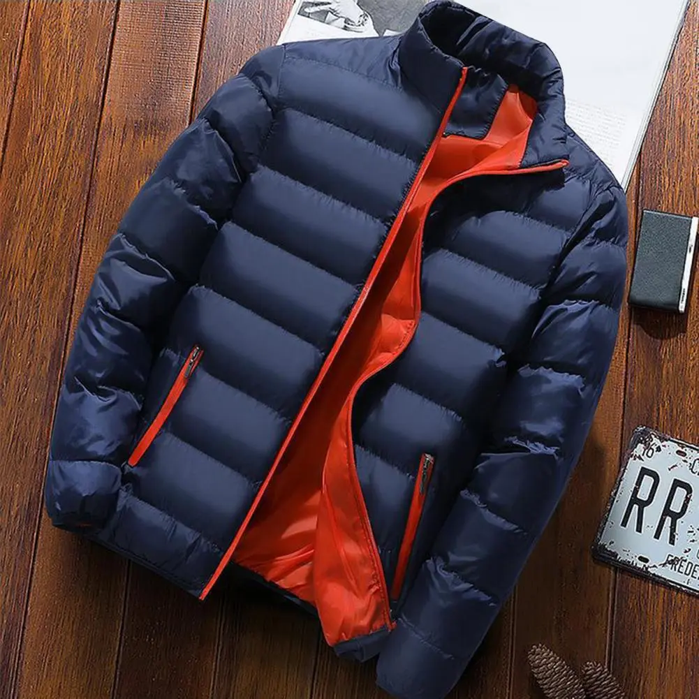 Men Parkas Autumn Winter Thickened Padded Coat Stand Collar Loose Zipper Pockets Jacket Men Overcoat Thick Warm Cotton Coat
