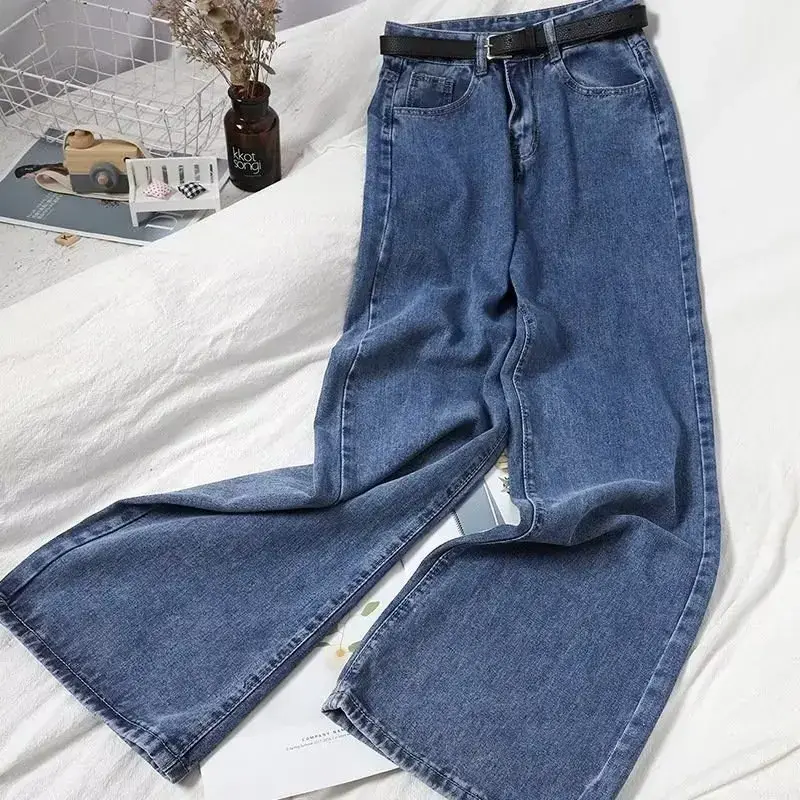 Vintage Jeans Women's Summer Thin Straight-leg Loose-fit Petite High-waisted Draped Wide-leg Long Pants New 2024 Model