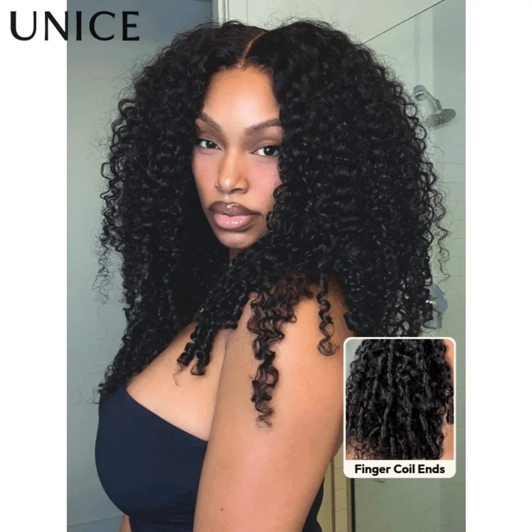 UNice Bye-Bye Knots 7x5 Lace Curly Texture Premium Human Hair Wig With Finger Coil Ends