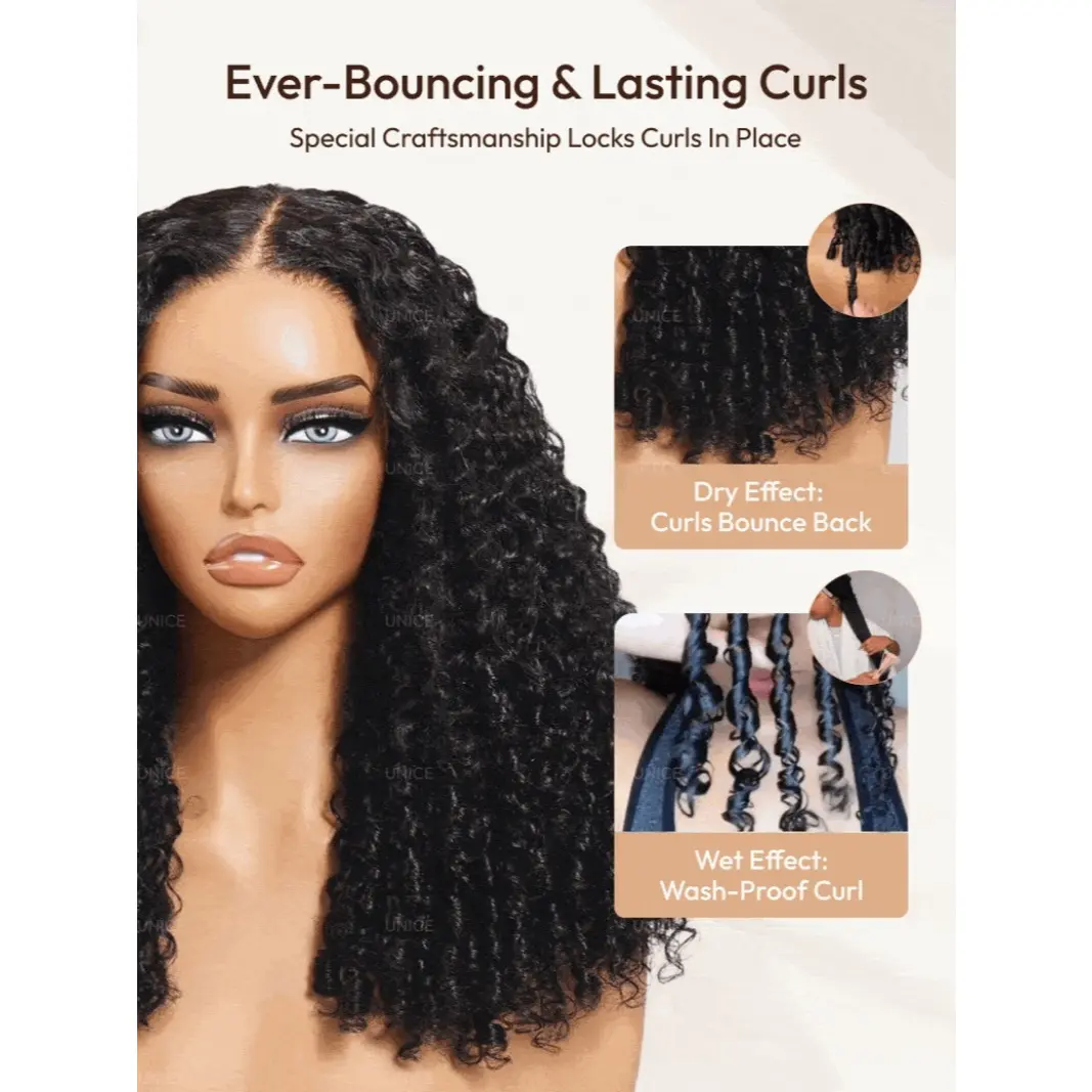 UNice Bye-Bye Knots 7x5 Lace Curly Texture Premium Human Hair Wig With Finger Coil Ends