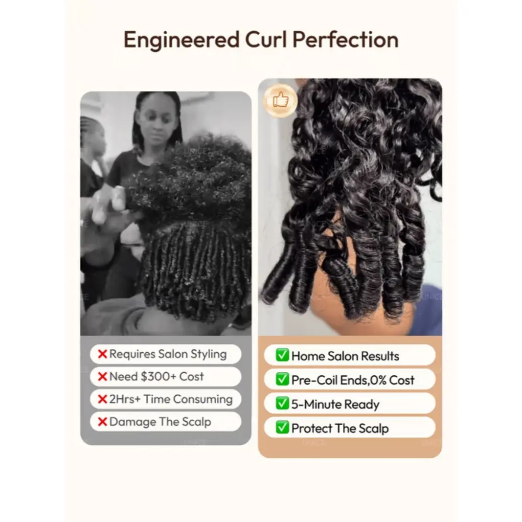 UNice Bye-Bye Knots 7x5 Lace Curly Texture Premium Human Hair Wig With Finger Coil Ends