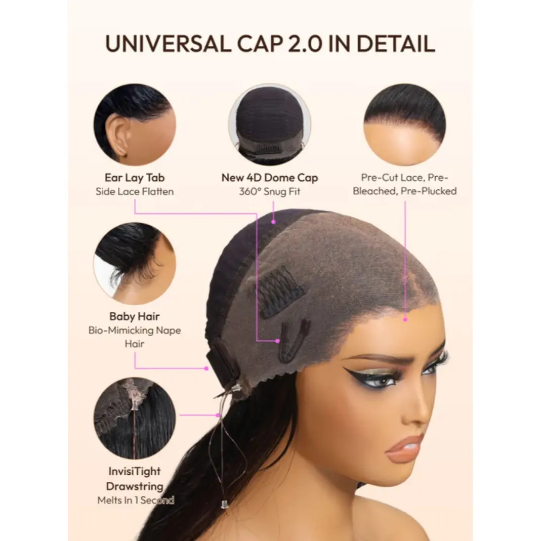 UNice Invisible Strap 360 Lace Black Water Wave Human Hair Wig Pre-cut Pre-pluck Pre-bleached