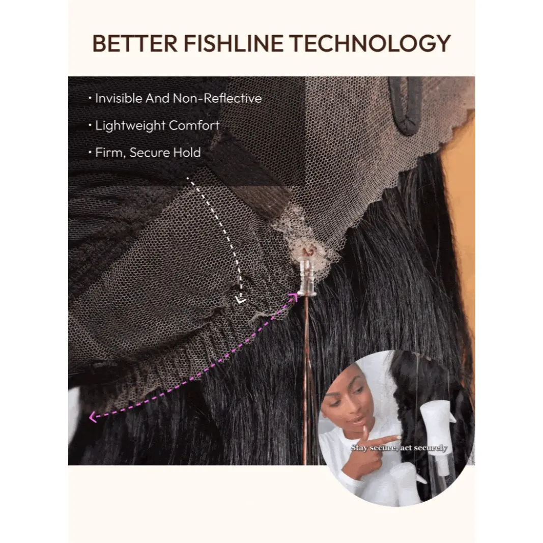 UNice Invisible Strap 360 Lace Black Water Wave Human Hair Wig Pre-cut Pre-pluck Pre-bleached