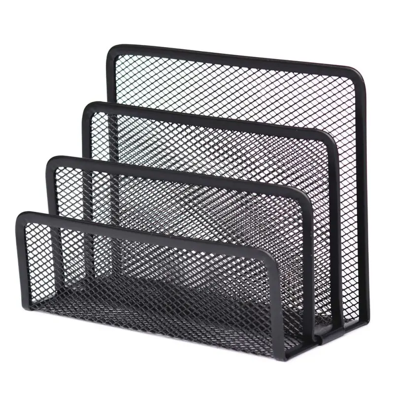 3-Layer Black Metal Iron Mesh Notebook Stand Rack Desk Organizer for Papers Magazines Documents Books - Mesh Holder for Office