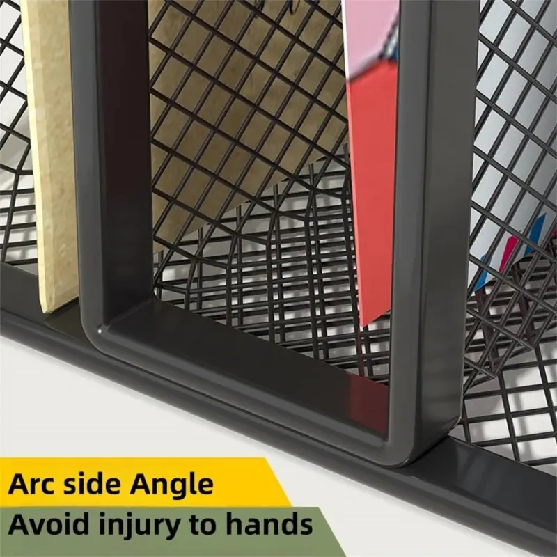 3-Layer Black Metal Iron Mesh Notebook Stand Rack Desk Organizer for Papers Magazines Documents Books - Mesh Holder for Office