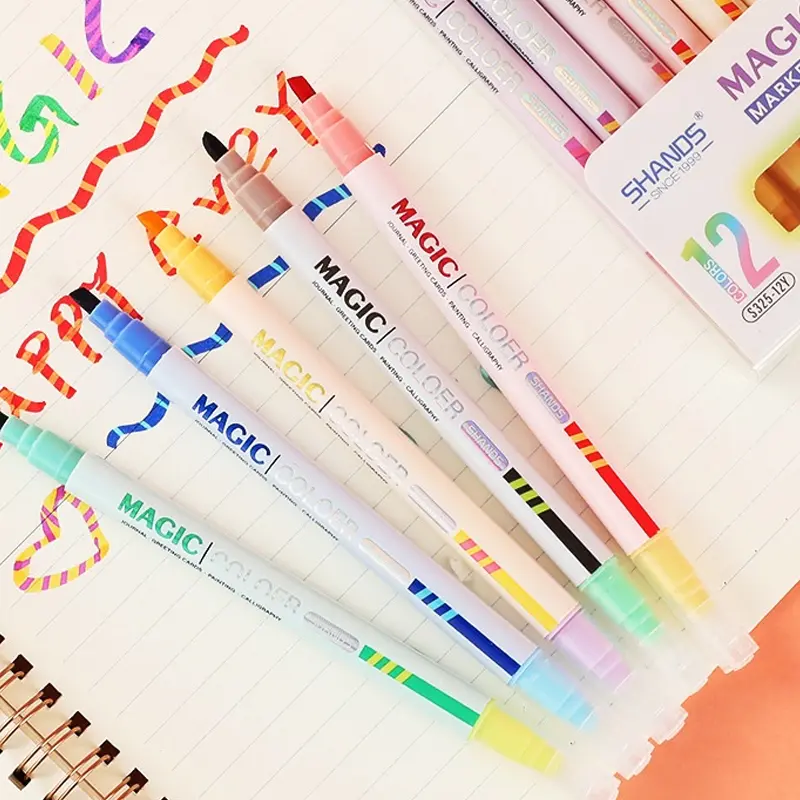 Double-ended Magic Color Changing Highlighter Pen Set, Student Diary Scrapbook Painting, DIY Making, School office stationery
