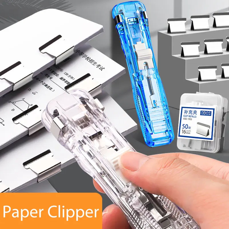 Traceless Reusable Hand Clamp Push Stapler, Paper Book File, Office, School Student Binder, Binding Tools, Supplies Accessories