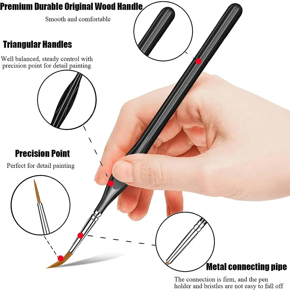 Ultra-Fine Line Brush Set for Acrylic Watercolor Drawing Nylon Hook Pen Fine Point Oil Painting Tools Kit