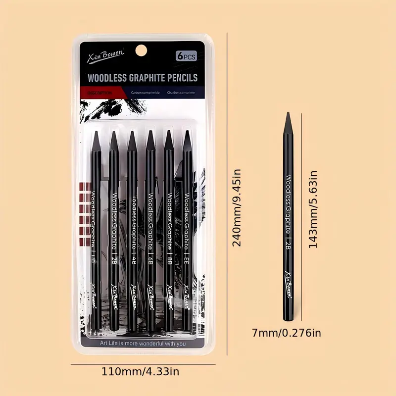 Wood free graphite sketching carbon pencil set, art student drawing, charcoal pencil, solid, wholesale