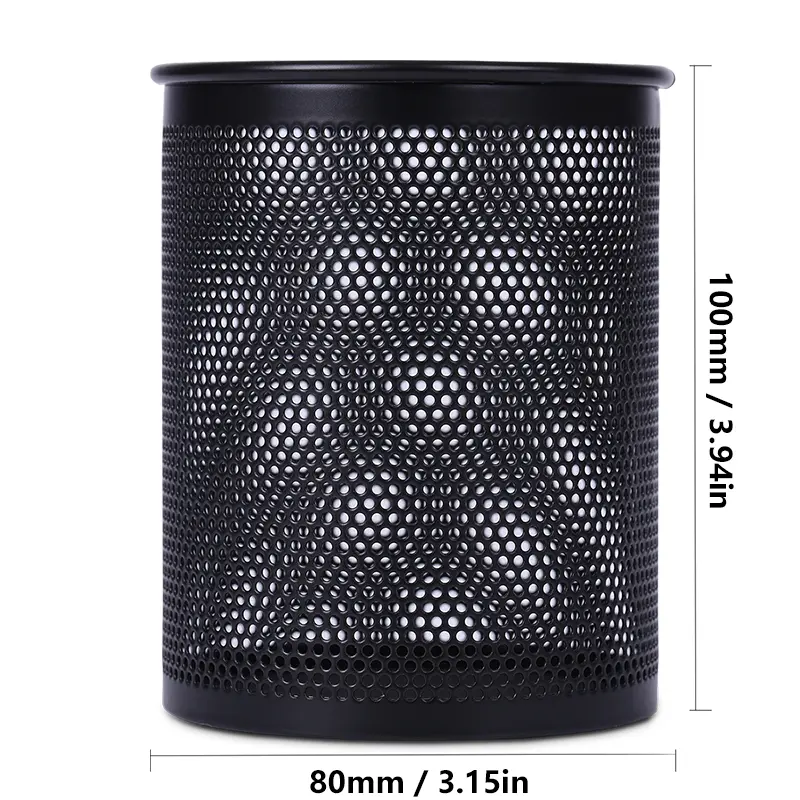Deli Pencil Holder Office Desk Metal Mesh Square Round Pen Pot Cup Case Container Organiser Durable Pencil Case