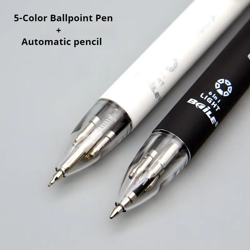 6-in-1 Multifunctional Pen: 5-Color 0.7mm Ballpoint Pen & 0.5mm Automatic Pencil, Creative Writing Tool for Office/School