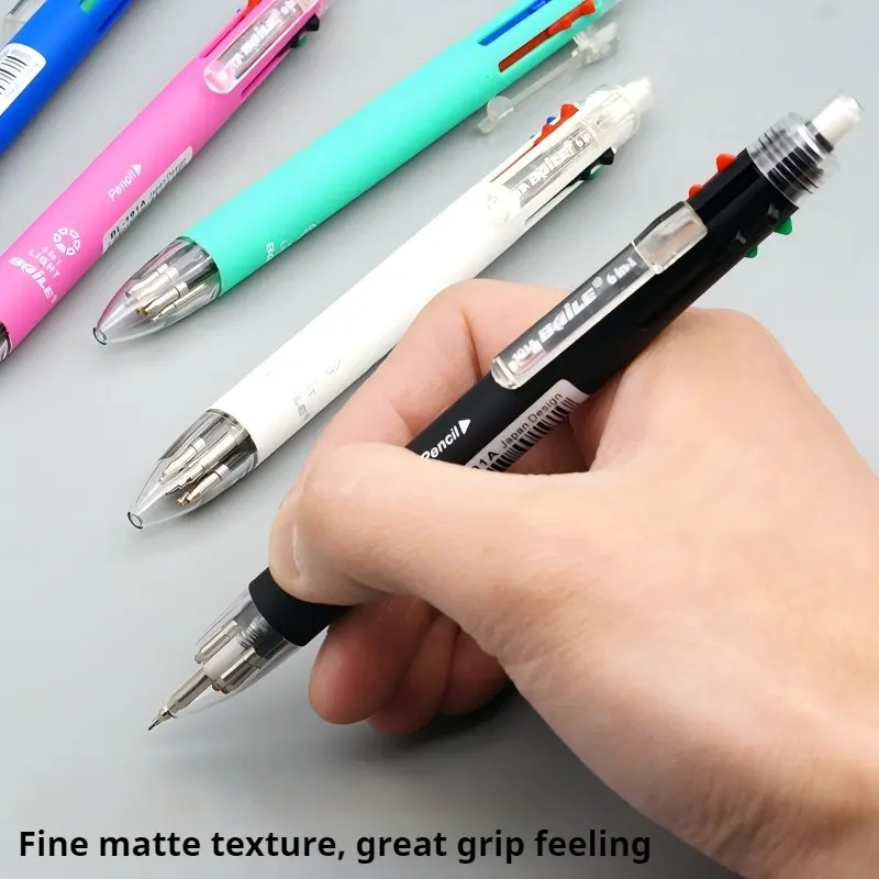6-in-1 Multifunctional Pen: 5-Color 0.7mm Ballpoint Pen & 0.5mm Automatic Pencil, Creative Writing Tool for Office/School
