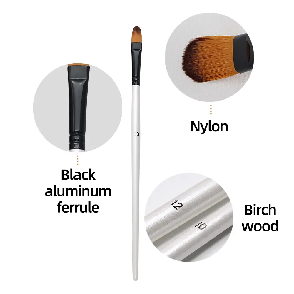 12-Piece Nylon Bristle Brushes Set for Beginners Art Supplies Wall Painting Pigments Flat Sharp Diagonal round Peak Board Brush