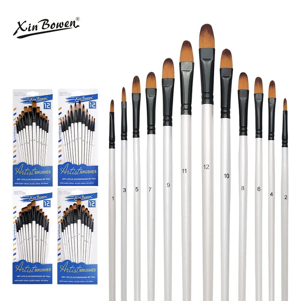 12-Piece Nylon Bristle Brushes Set for Beginners Art Supplies Wall Painting Pigments Flat Sharp Diagonal round Peak Board Brush