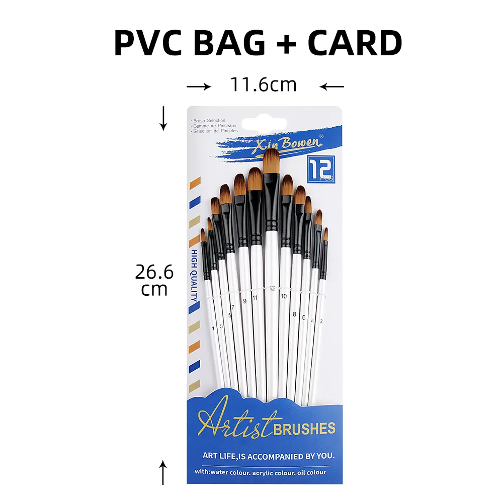 12-Piece Nylon Bristle Brushes Set for Beginners Art Supplies Wall Painting Pigments Flat Sharp Diagonal round Peak Board Brush