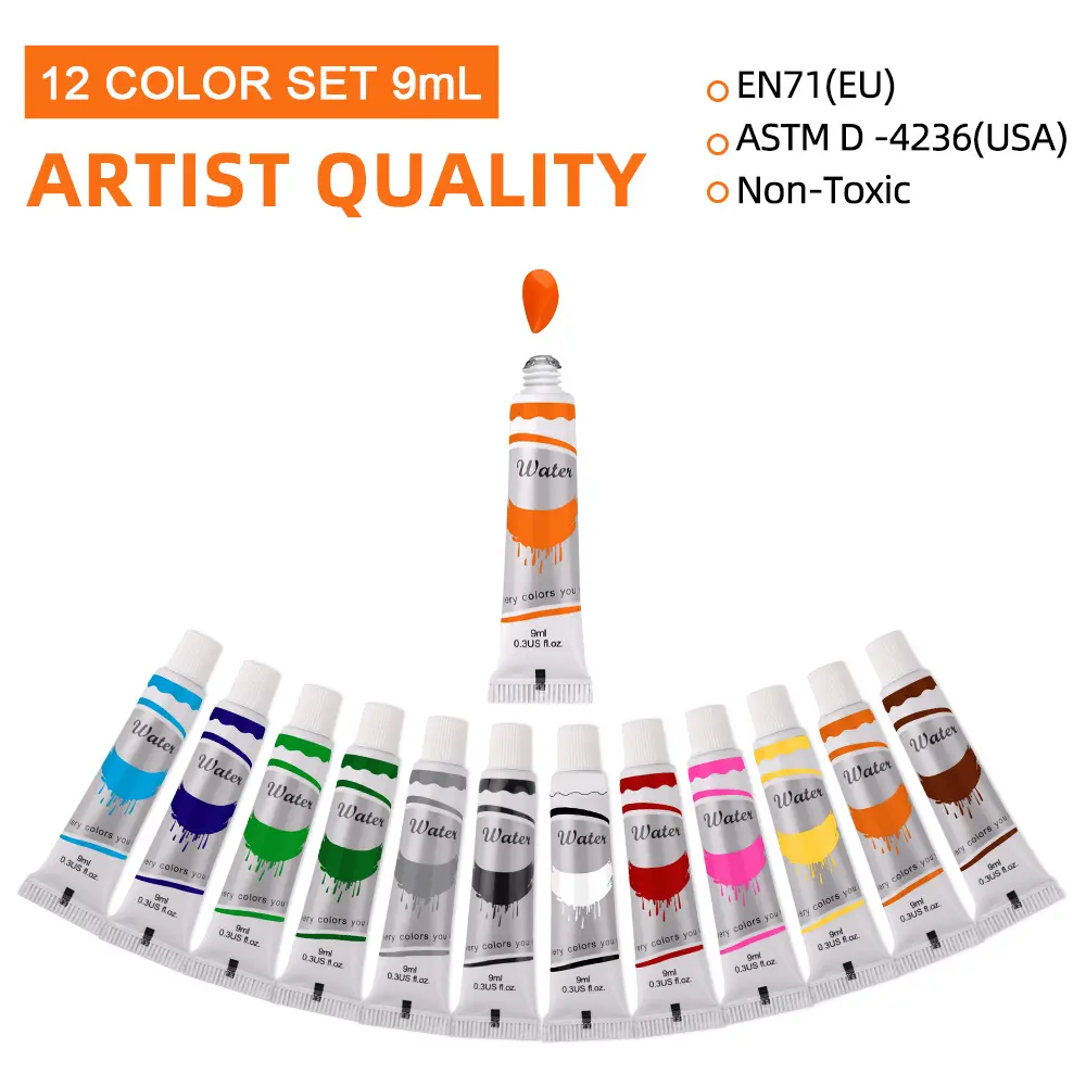 9mL, Watercolor Pigment For Student Art, Graffiti, Hand-drawn, 12 Colors, Wholesale
