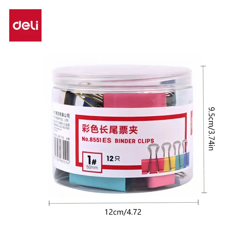 Deli Color Long Tail Paperclip Office Stationery Variety Pack Sizes 15/19/25/32/41/51mm Iron Ticket Clips