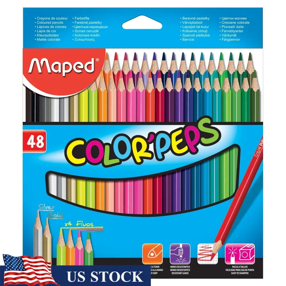 48 Colored Pencil Set Vibrant Triangular Pencils School Home Durable Leads Smooth Coloring Doodling Drawing Easy Sharpening Elm