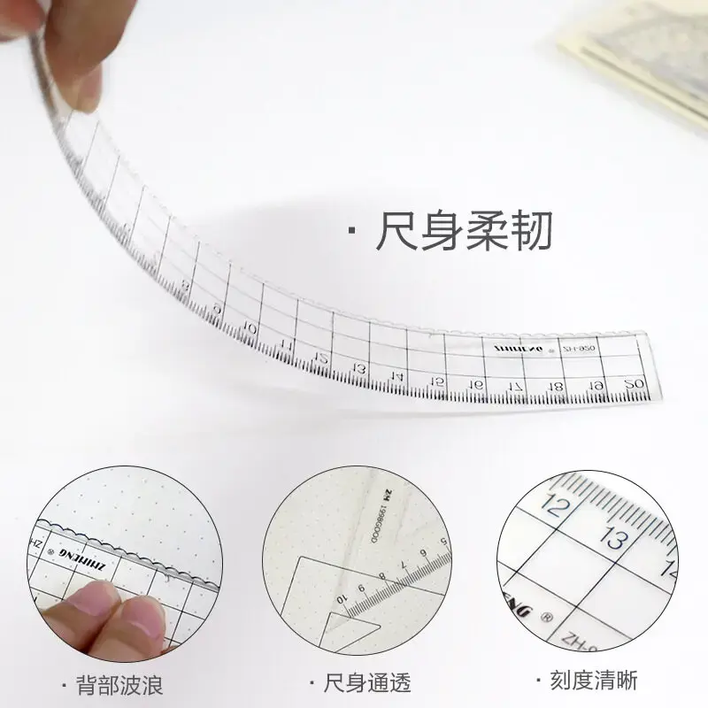 4Pcs/set Plastic Transparent Ruler Protractor Triangle Ruler Measure Draw School Office Supplies Scale Ruler Stationery