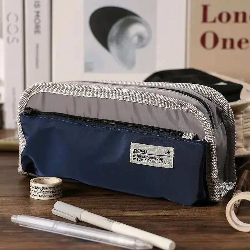 Canvas Pencil Case for Boys, Large Capacity, Fashionable and Simple, High School Boys and Girls Stationery Box